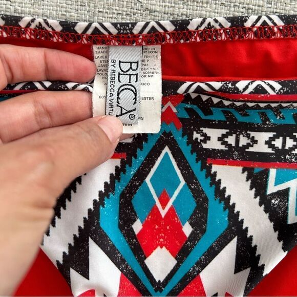 Becca by Rebecca Virtue Women's Aztec Flounce Strappy Cross Back Top Multi - Picture 6 of 16